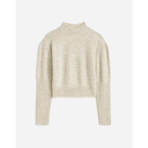 Madewell Alpaca-Blend Mockneck Puff Sleeve Sweater in hthr alabaster Cream Small